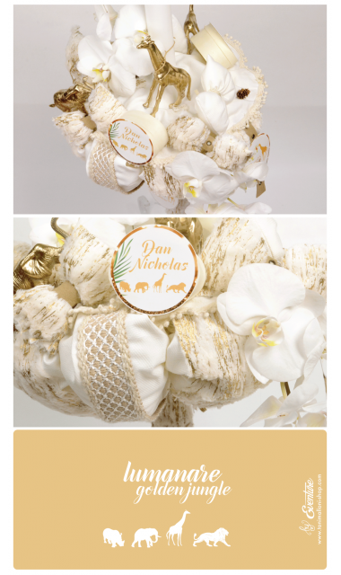 Lumanare de botez gold jungle si orhidee alba, 65x4 cm, Gold Jungle 5